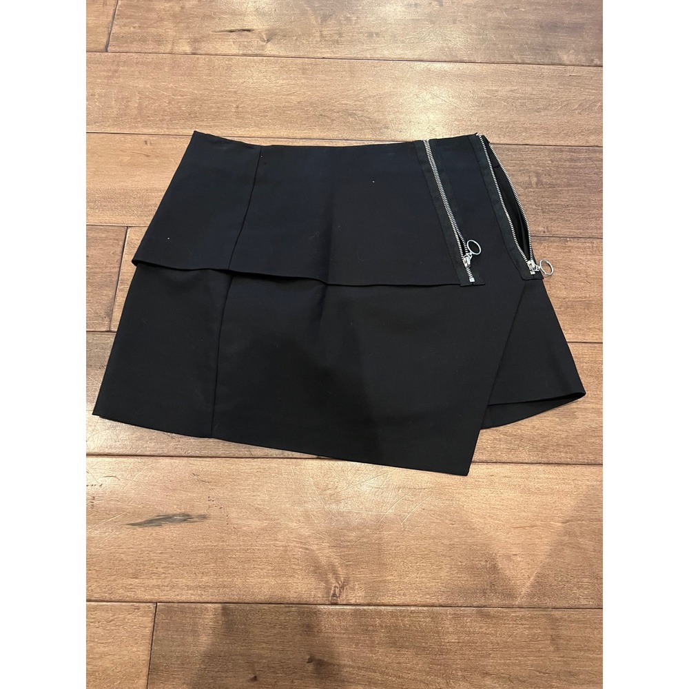 Zara Asymmetrical‎ Mini Skirt Black Zipper Detail Party Cocktail Club Size S